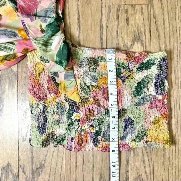 ZARA Women’s One Sided Puff Sleeve Smocked Floral Crop Top Size X-Small - Picture 7 of 10